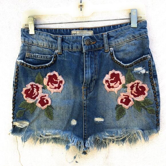 Free People Embroidered Denim Mini Skirt - Picture 4 of 8